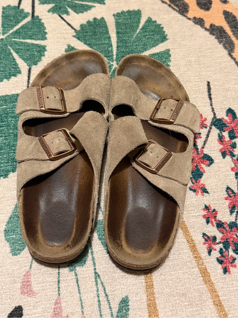 Birkenstock Arizona Suede Double Strap Sandals in Beige
